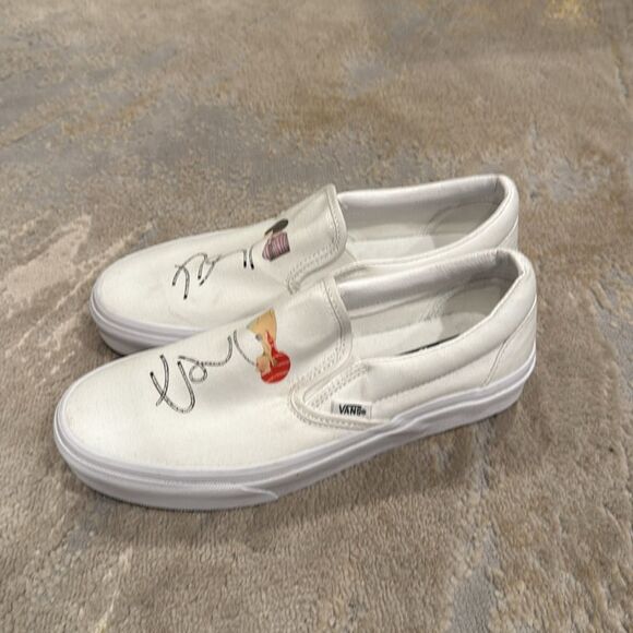 Custom vans white sneaker with cool design on top women’s size 8.5 NWOT - Picture 2 of 13
